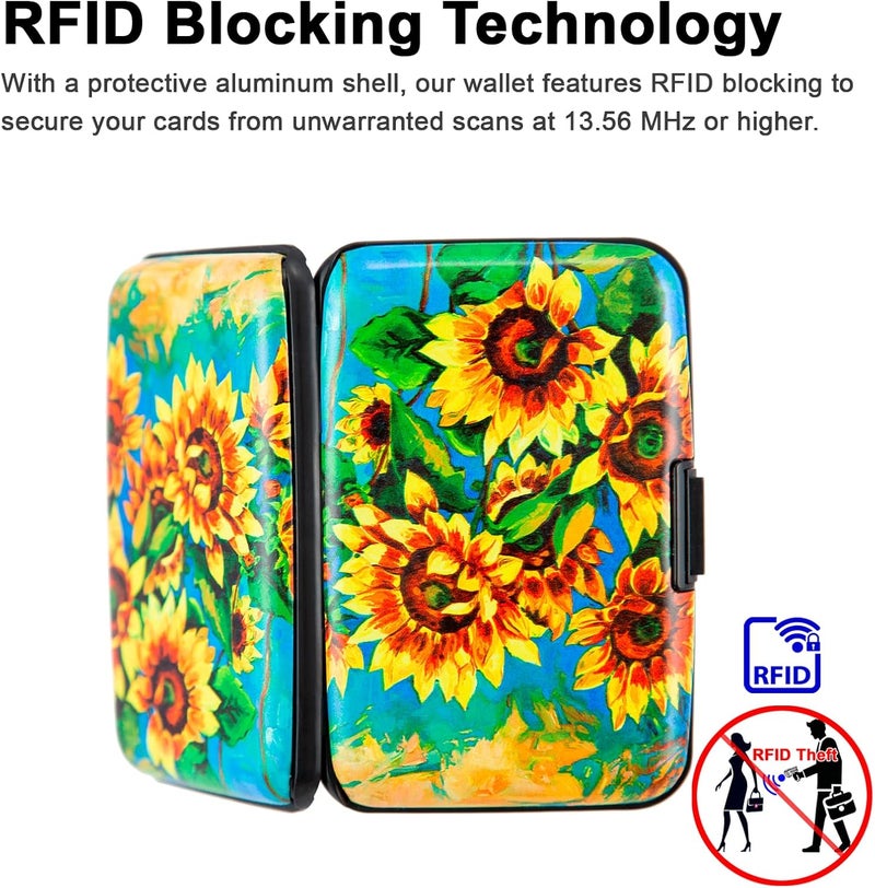 Kaabao Credit Card Holder, Metal Card Wallet RFID Blocking Mini Slim Aluminum Business Hard Card Case for Women Men (Sunflowers) - Image 3
